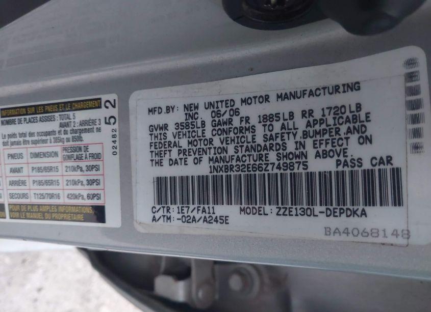 Photo 9 of 2006 Toyota Corolla CE (VIN 1NXBR32E66Z749875)