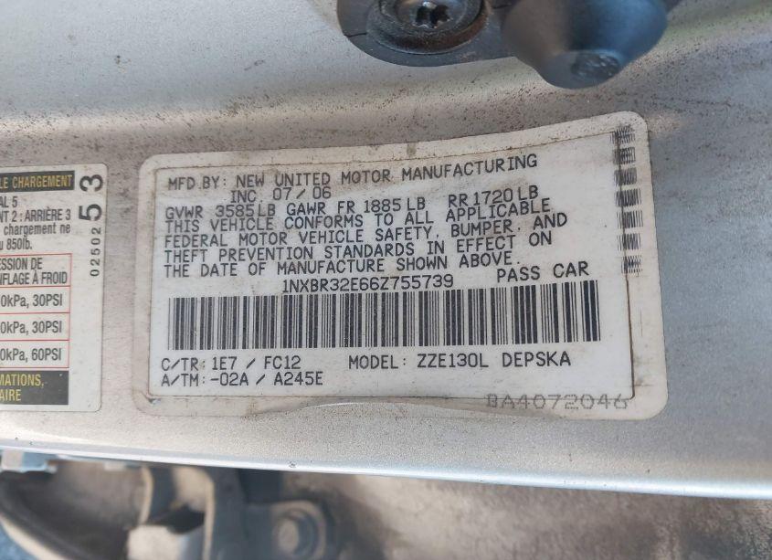 Photo 9 of 2006 Toyota Corolla S (VIN 1NXBR32E66Z755739)