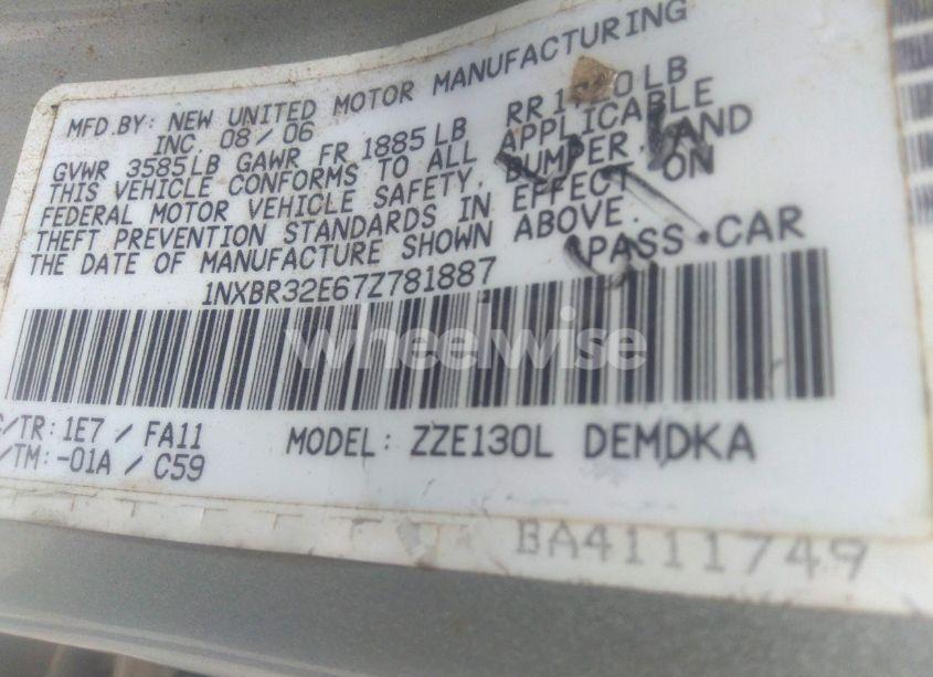 Photo 9 of 2007 Toyota Corolla CE (VIN 1NXBR32E67Z781887)