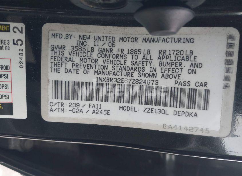 Photo 9 of 2007 Toyota Corolla CE (VIN 1NXBR32E67Z824673)