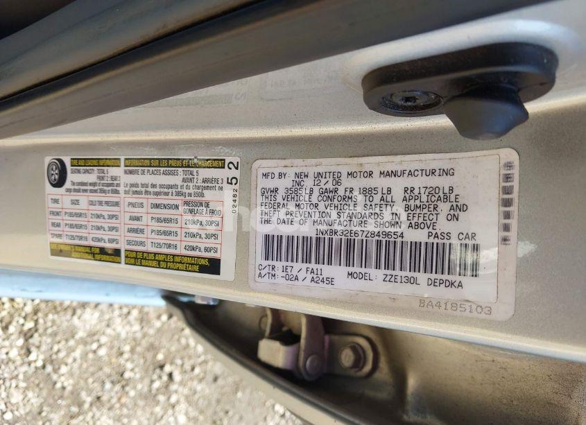 Photo 9 of 2007 Toyota Corolla CE (VIN 1NXBR32E67Z849654)