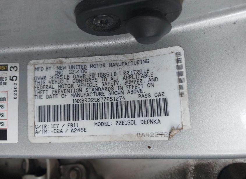 Photo 9 of 2007 Toyota Corolla LE (VIN 1NXBR32E67Z851274)
