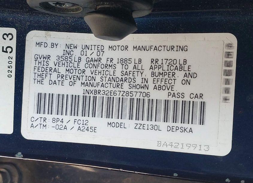 Photo 9 of 2007 Toyota Corolla S (VIN 1NXBR32E67Z857706)