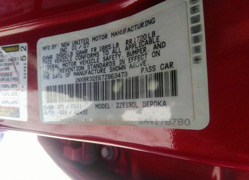 Photo 9 of 2007 Toyota Corolla CE (VIN 1NXBR32E67Z863473)