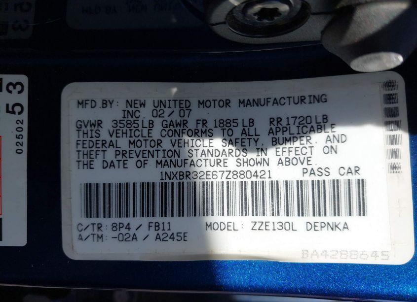 Photo 9 of 2007 Toyota Corolla LE (VIN 1NXBR32E67Z880421)