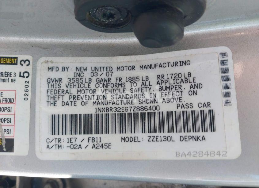 Photo 9 of 2007 Toyota Corolla LE (VIN 1NXBR32E67Z886400)