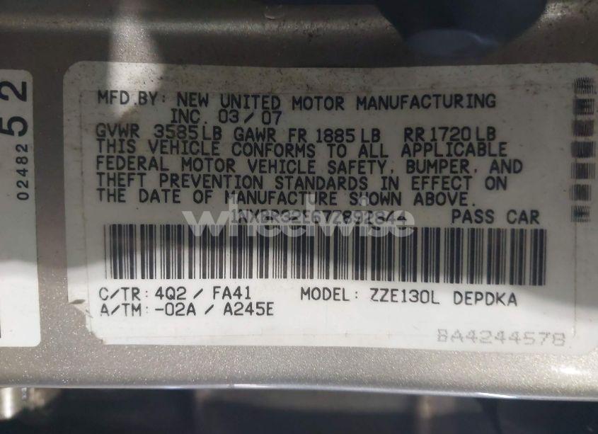 Photo 9 of 2007 Toyota Corolla CE (VIN 1NXBR32E67Z892844)