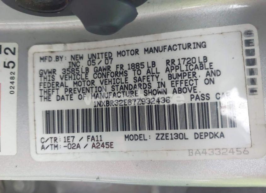 Photo 9 of 2007 Toyota Corolla CE (VIN 1NXBR32E67Z932436)