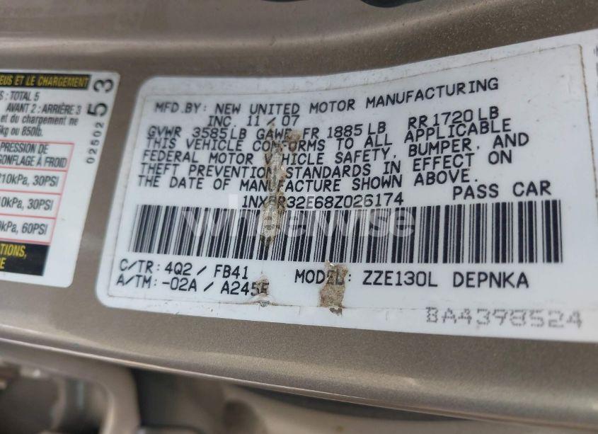 Photo 9 of 2008 Toyota Corolla CE/LE/S (VIN 1NXBR32E68Z026174)