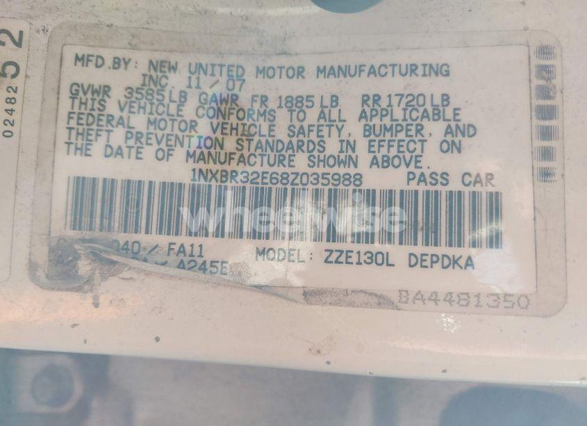 Photo 9 of 2008 Toyota Corolla CE (VIN 1NXBR32E68Z035988)