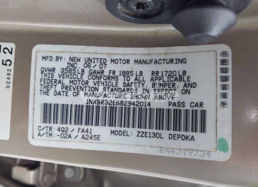 Photo 9 of 2008 Toyota Corolla CE (VIN 1NXBR32E68Z942014)