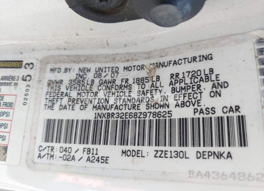 Photo 9 of 2008 Toyota Corolla LE (VIN 1NXBR32E68Z978625)