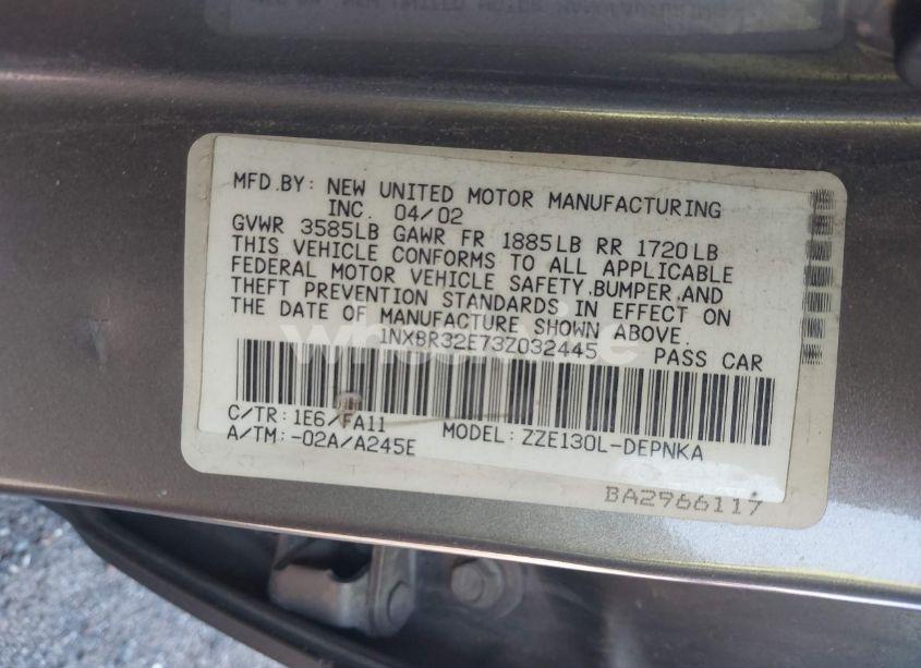 Photo 9 of 2003 Toyota Corolla LE (VIN 1NXBR32E73Z032445)