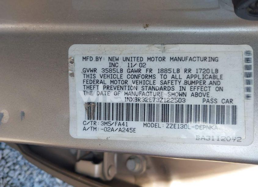 Photo 9 of 2003 Toyota Corolla LE (VIN 1NXBR32E73Z122503)