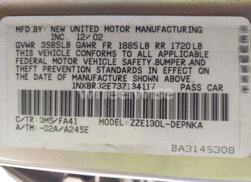 Photo 9 of 2003 Toyota Corolla LE (VIN 1NXBR32E73Z134117)