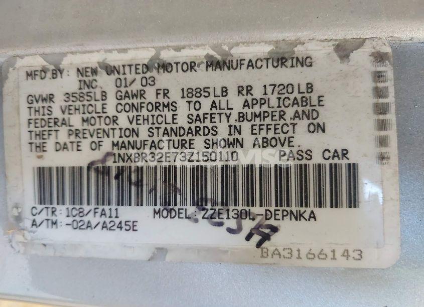 Photo 9 of 2003 Toyota Corolla LE (VIN 1NXBR32E73Z150110)