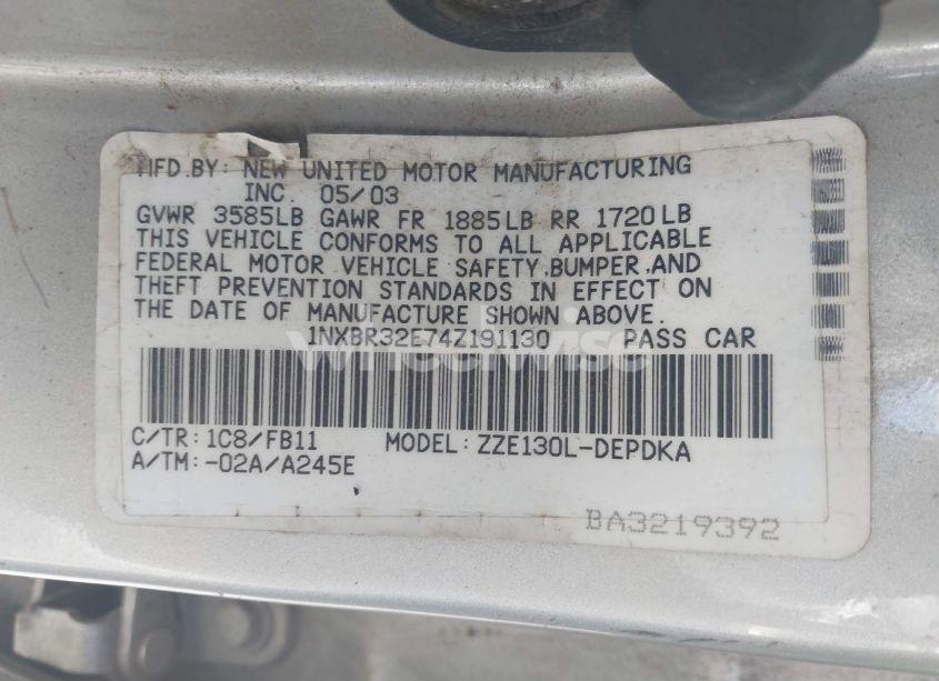 Photo 9 of 2004 Toyota Corolla CE (VIN 1NXBR32E74Z191130)