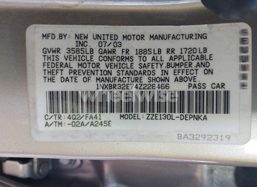 Photo 9 of 2004 Toyota Corolla LE (VIN 1NXBR32E74Z228466)