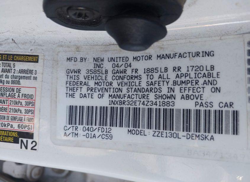 Photo 9 of 2004 Toyota Corolla CE/LE/S (VIN 1NXBR32E74Z341883)