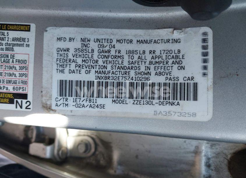 Photo 9 of 2005 Toyota Corolla LE (VIN 1NXBR32E75Z410296)