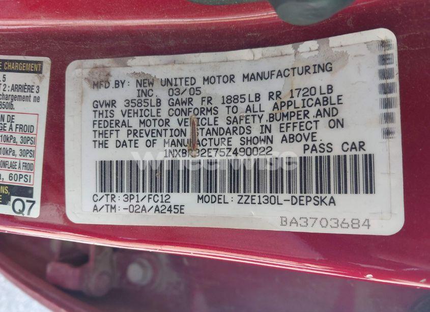 Photo 9 of 2005 Toyota Corolla S (VIN 1NXBR32E75Z490022)