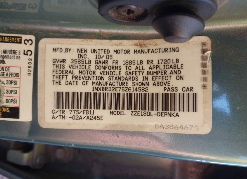 Photo 9 of 2006 Toyota Corolla LE (VIN 1NXBR32E76Z614582)