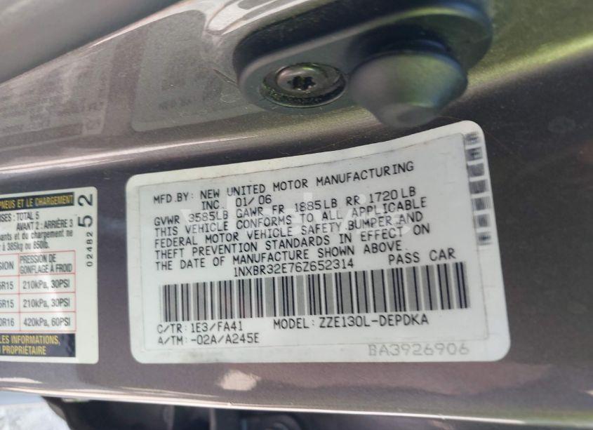 Photo 9 of 2006 Toyota Corolla CE (VIN 1NXBR32E76Z652314)