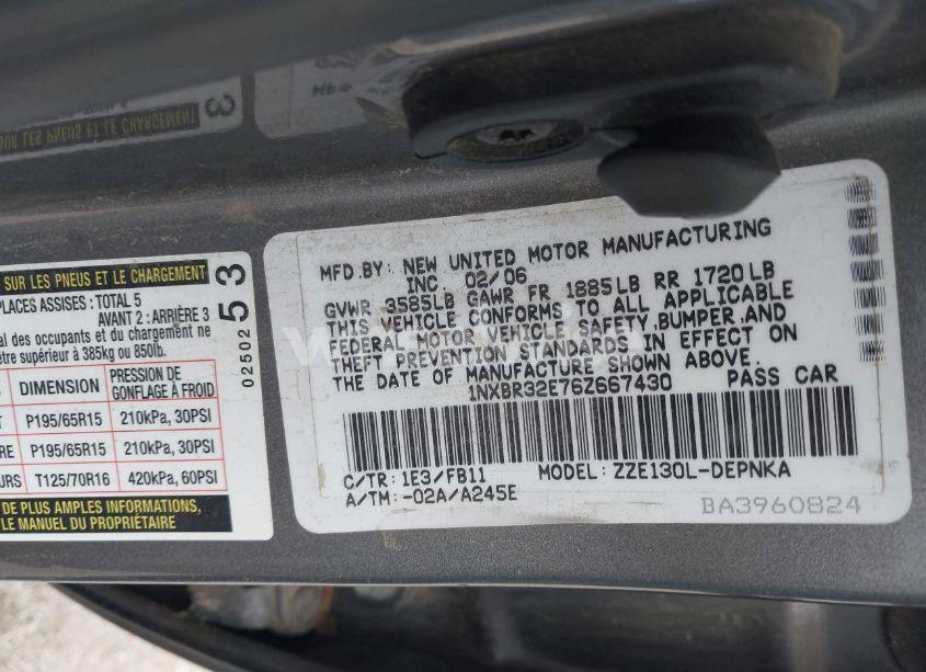 Photo 9 of 2006 Toyota Corolla LE (VIN 1NXBR32E76Z667430)