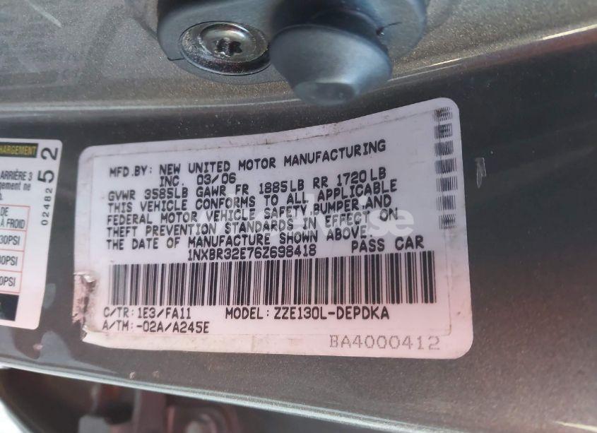 Photo 9 of 2006 Toyota Corolla CE (VIN 1NXBR32E76Z698418)