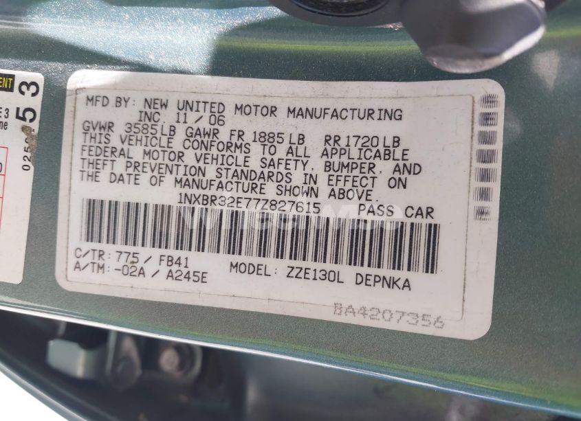 Photo 9 of 2007 Toyota Corolla CE/LE/S (VIN 1NXBR32E77Z827615)