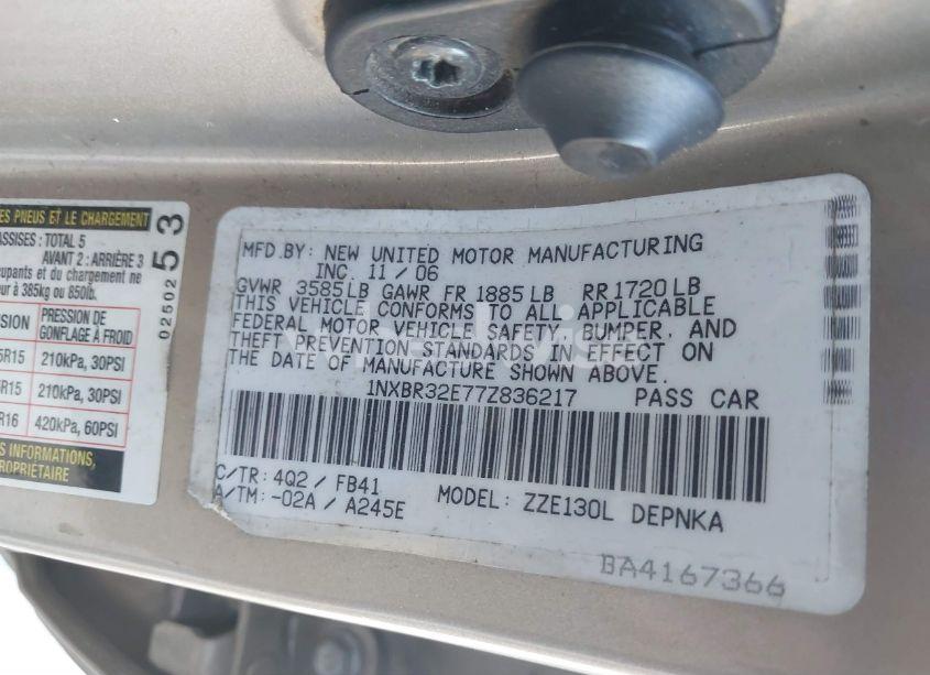 Photo 9 of 2007 Toyota Corolla LE (VIN 1NXBR32E77Z836217)