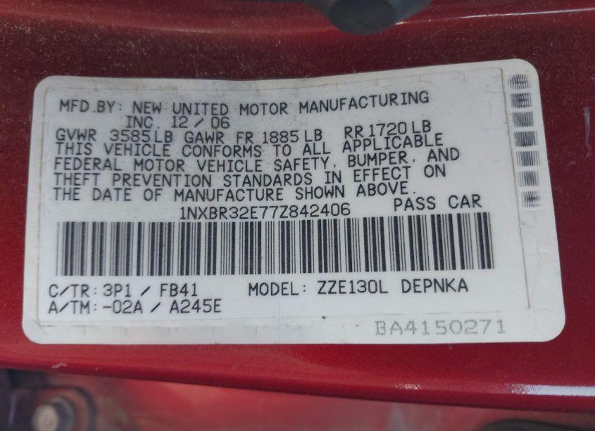 Photo 9 of 2007 Toyota Corolla LE (VIN 1NXBR32E77Z842406)