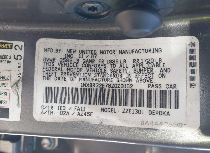 Photo 9 of 2008 Toyota Corolla CE (VIN 1NXBR32E78Z029102)