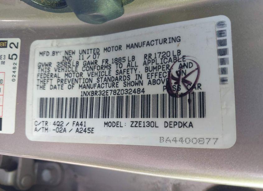 Photo 9 of 2008 Toyota Corolla CE (VIN 1NXBR32E78Z032484)