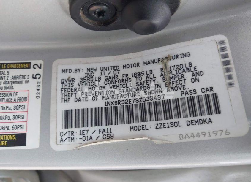 Photo 9 of 2008 Toyota Corolla CE (VIN 1NXBR32E78Z033487)
