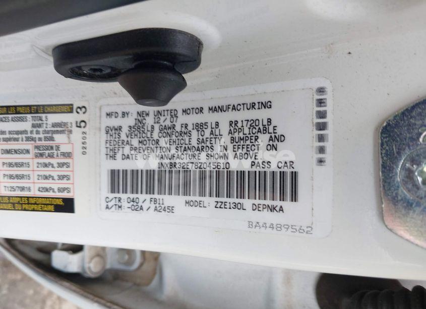 Photo 9 of 2008 Toyota Corolla LE (VIN 1NXBR32E78Z045610)