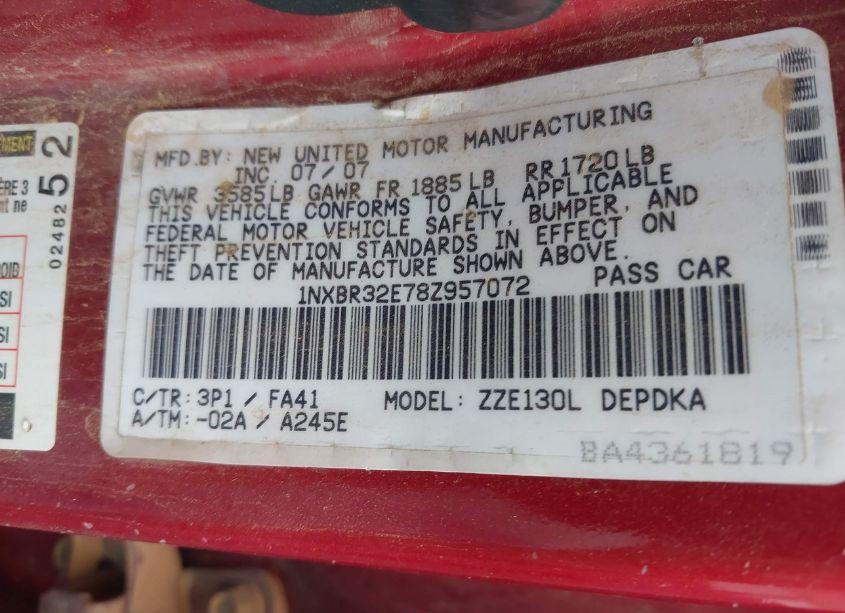 Photo 9 of 2008 Toyota Corolla CE (VIN 1NXBR32E78Z957072)