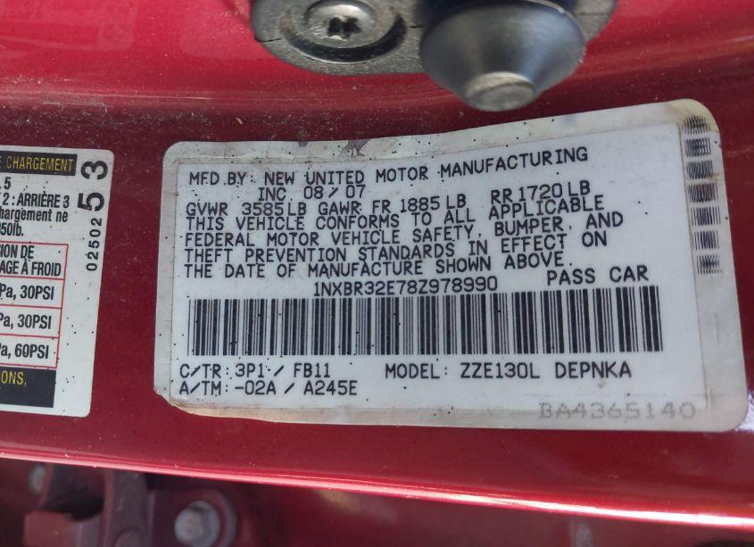 Photo 9 of 2008 Toyota Corolla LE (VIN 1NXBR32E78Z978990)