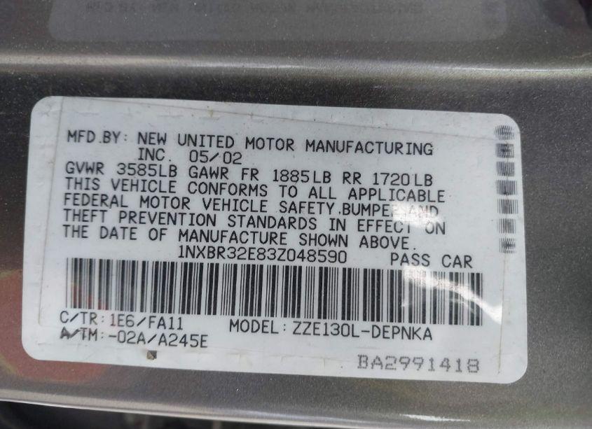 Photo 9 of 2003 Toyota Corolla LE (VIN 1NXBR32E83Z048590)