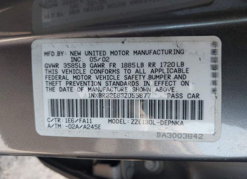 Photo 9 of 2003 Toyota Corolla LE (VIN 1NXBR32E83Z055877)