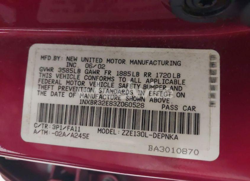 Photo 9 of 2003 Toyota Corolla LE (VIN 1NXBR32E83Z060528)