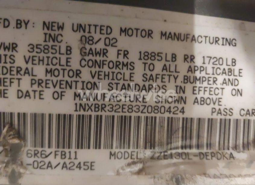 Photo 9 of 2003 Toyota Corolla CE (VIN 1NXBR32E83Z080424)