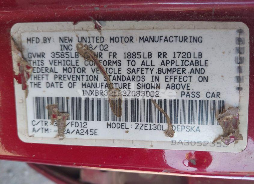 Photo 9 of 2003 Toyota Corolla S (VIN 1NXBR32E83Z083002)