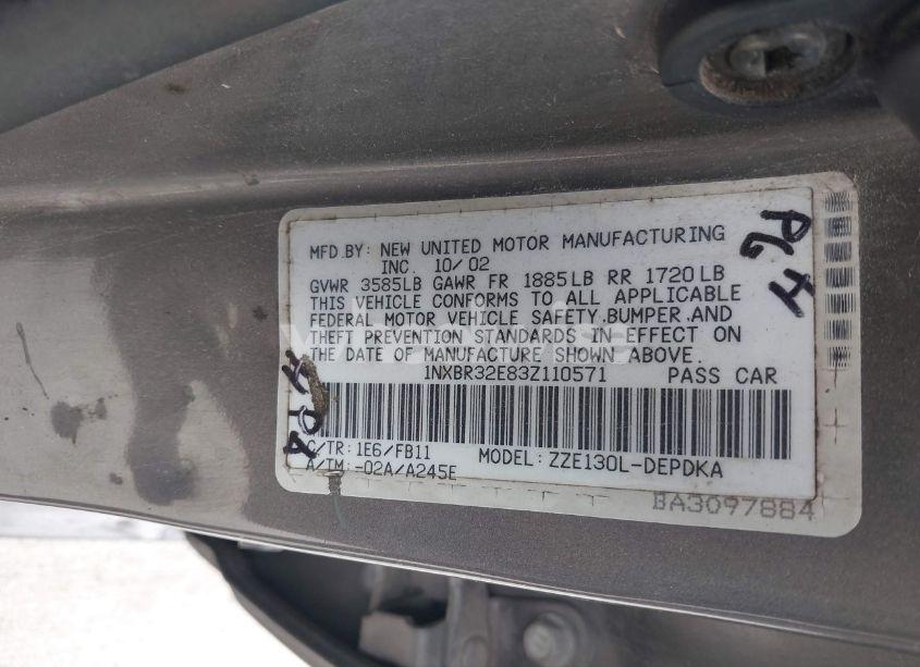 Photo 9 of 2003 Toyota Corolla CE (VIN 1NXBR32E83Z110571)