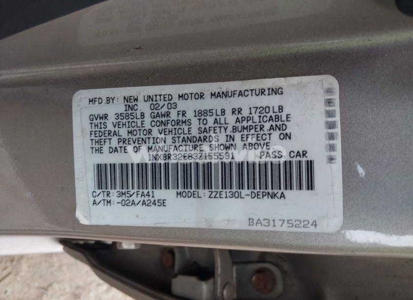 Photo 9 of 2003 Toyota Corolla LE (VIN 1NXBR32E83Z155591)