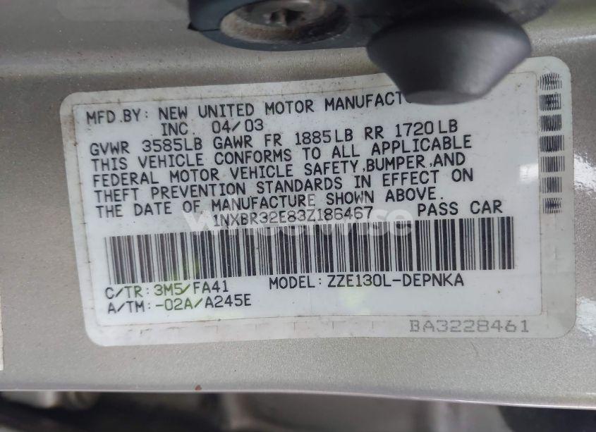 Photo 9 of 2003 Toyota Corolla LE (VIN 1NXBR32E83Z186467)