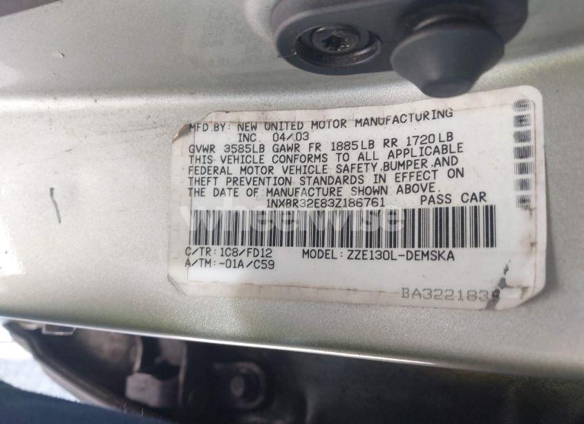 Photo 9 of 2003 Toyota Corolla S (VIN 1NXBR32E83Z186761)
