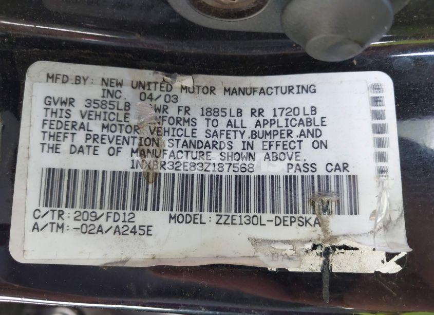 Photo 9 of 2003 Toyota Corolla S (VIN 1NXBR32E83Z187568)