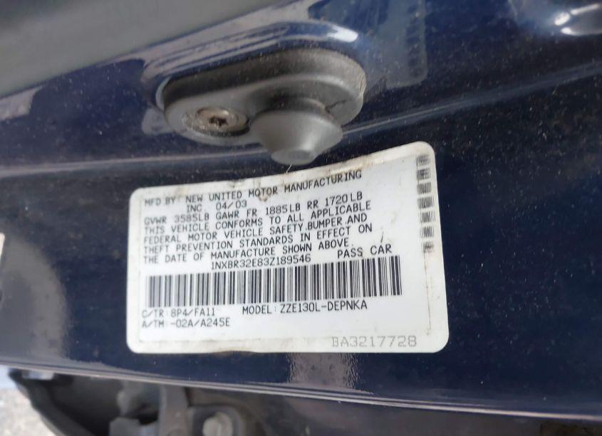 Photo 9 of 2003 Toyota Corolla LE (VIN 1NXBR32E83Z189546)