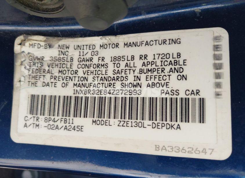 Photo 9 of 2004 Toyota Corolla CE (VIN 1NXBR32E84Z272993)